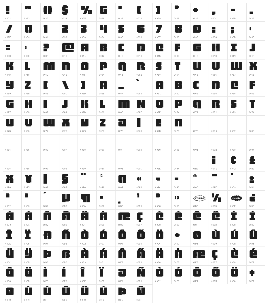 Heavy Falcon Expanded Character Map