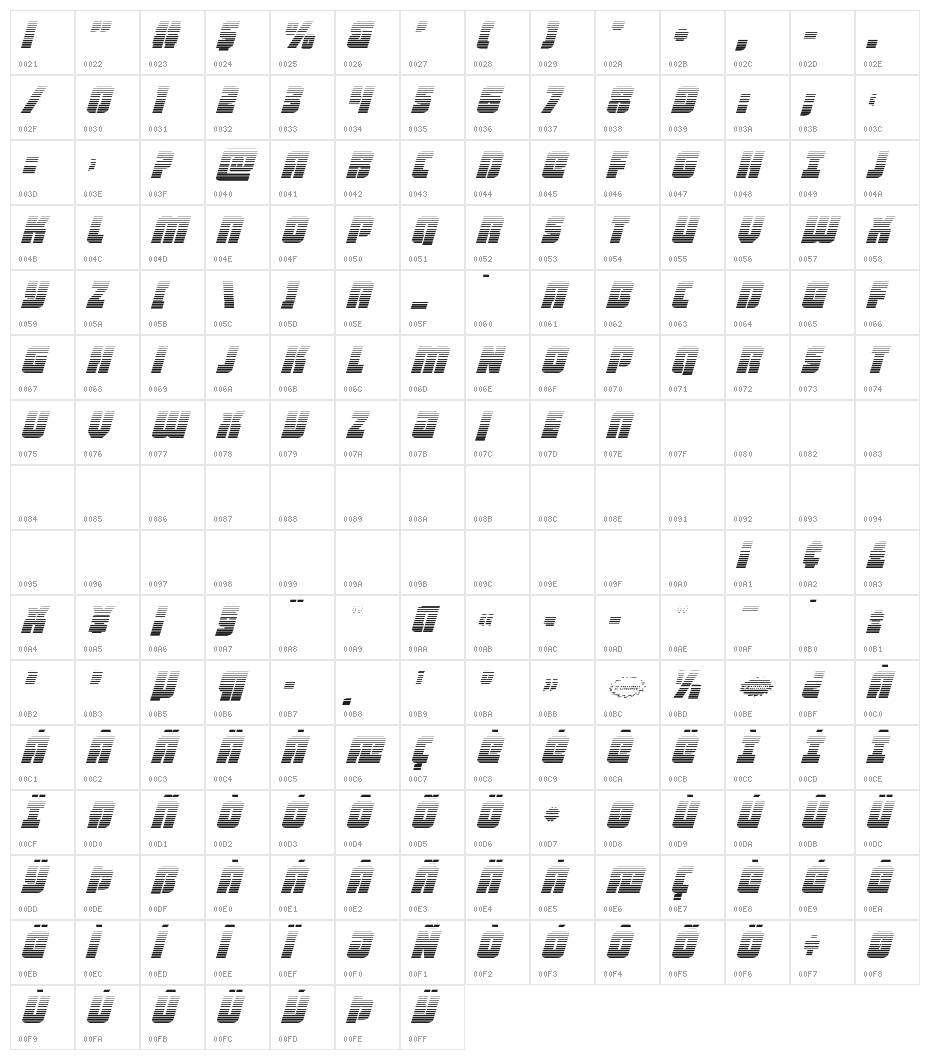 Heavy Falcon Gradient Italic Character Map