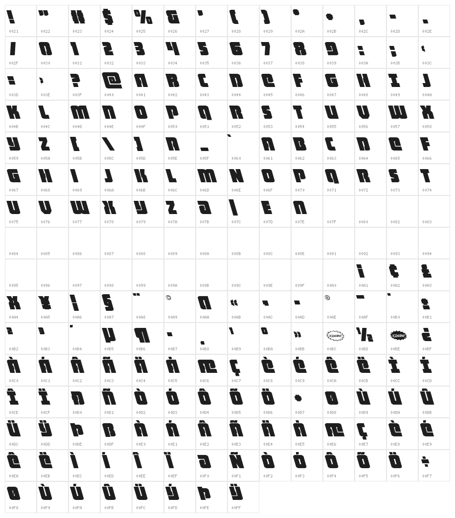 Heavy Falcon Leftalic Character Map