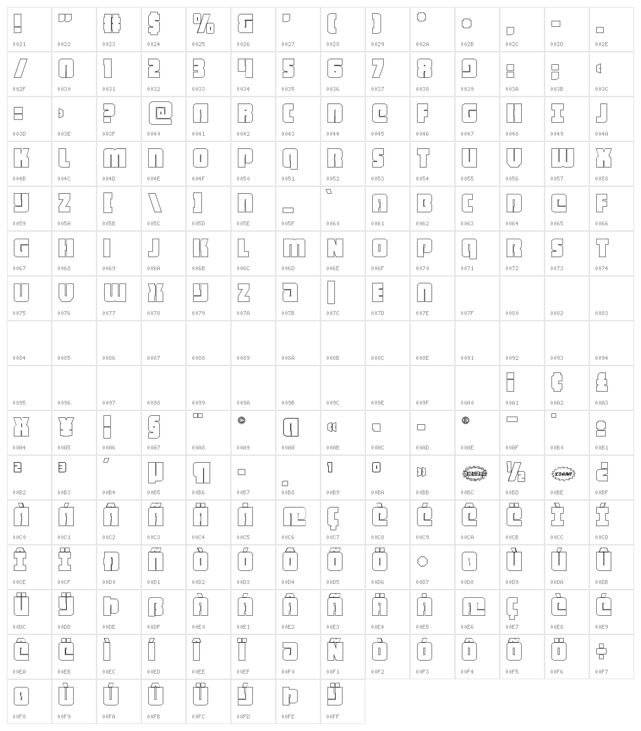 Heavy Falcon Outline Character Map
