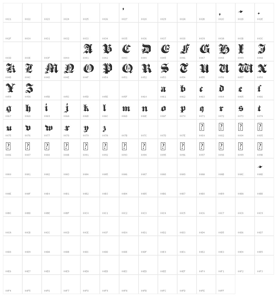 Heavy Gothik Character Map