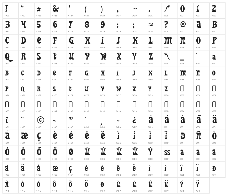 HeavyHeap-Regular Character Map