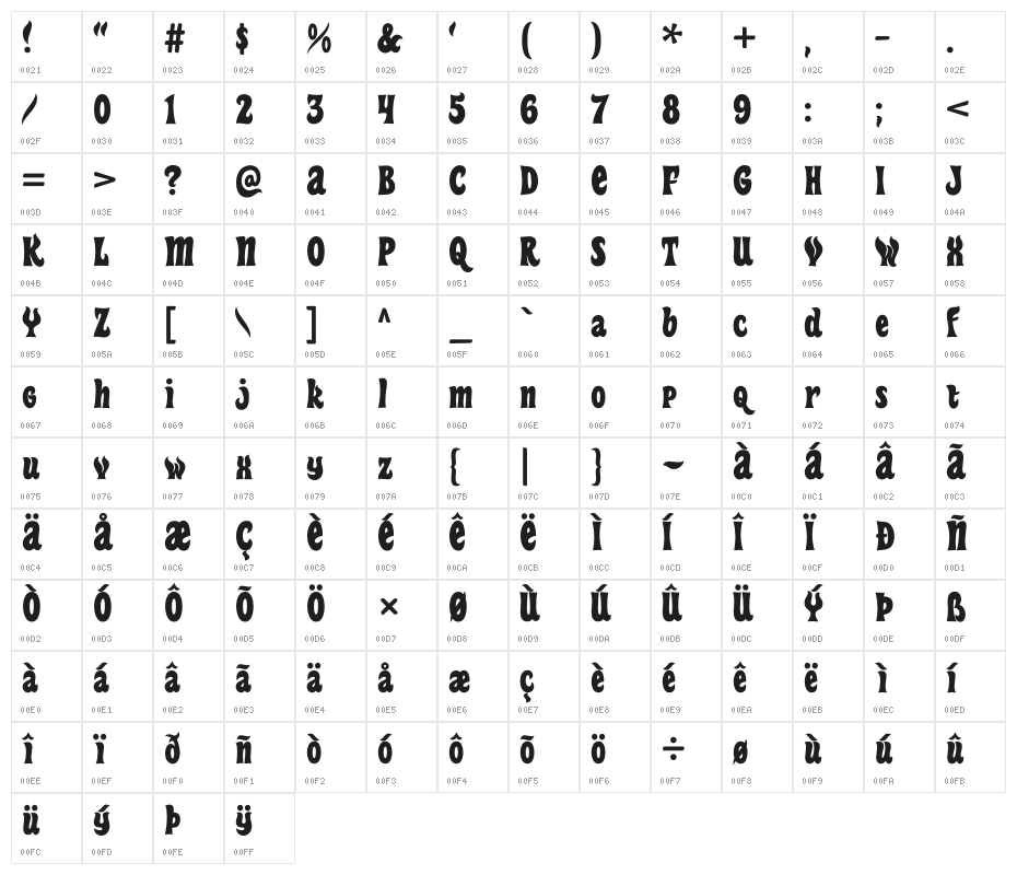 HeavyHeapRg-Regular Character Map