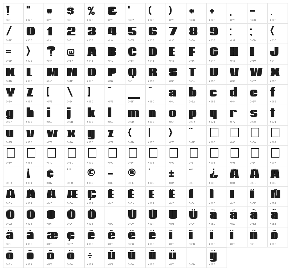 HeavyHeavyFat Regular Character Map