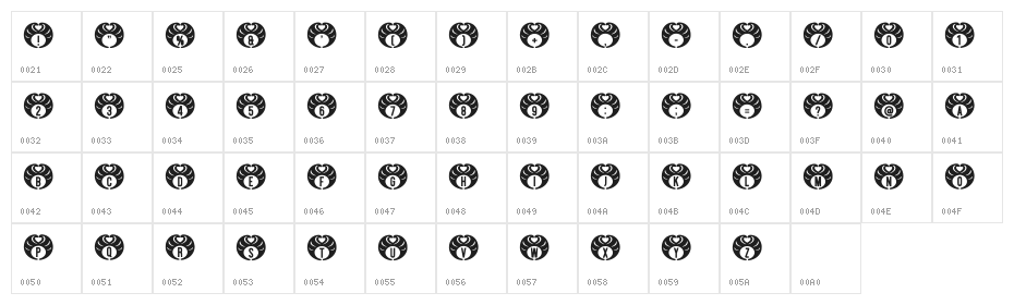 Hedhead Regular Character Map