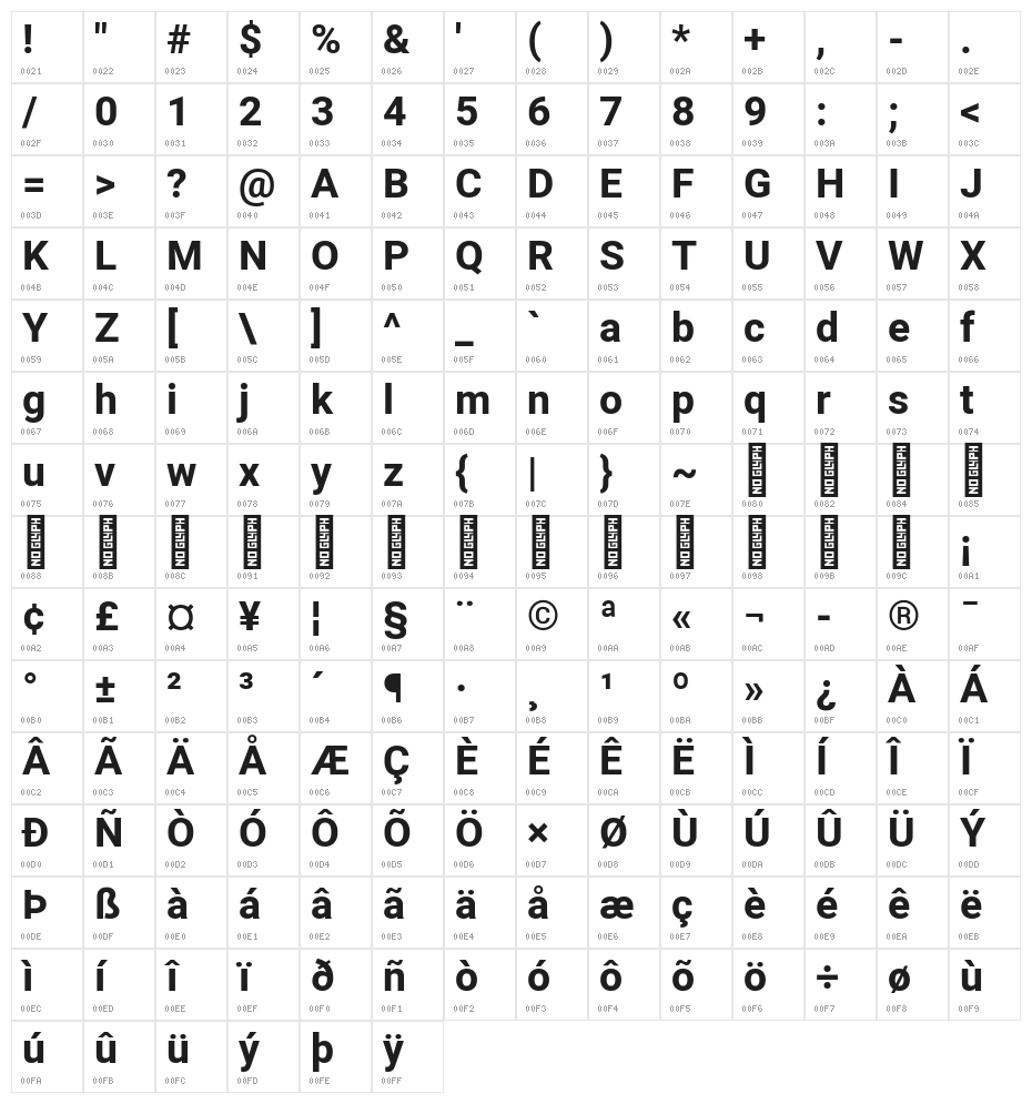 Heebo Bold Character Map