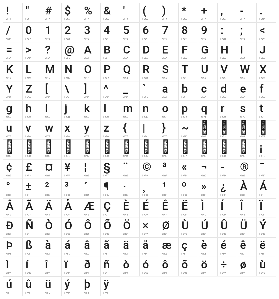 Heebo Medium Character Map