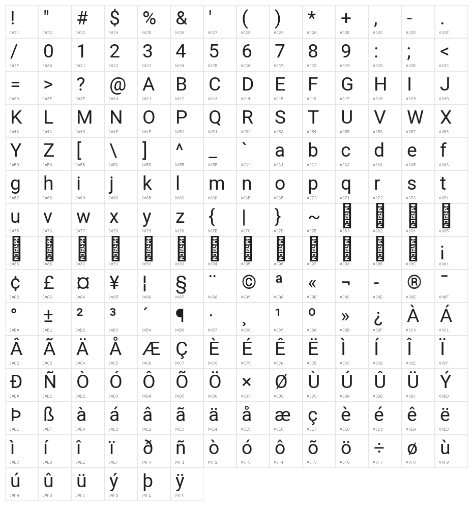 Heebo Regular Character Map