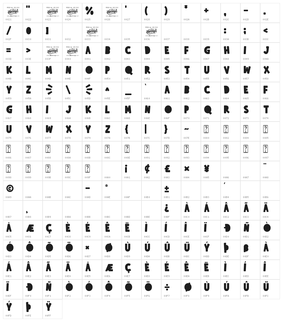 Heellaaz Character Map