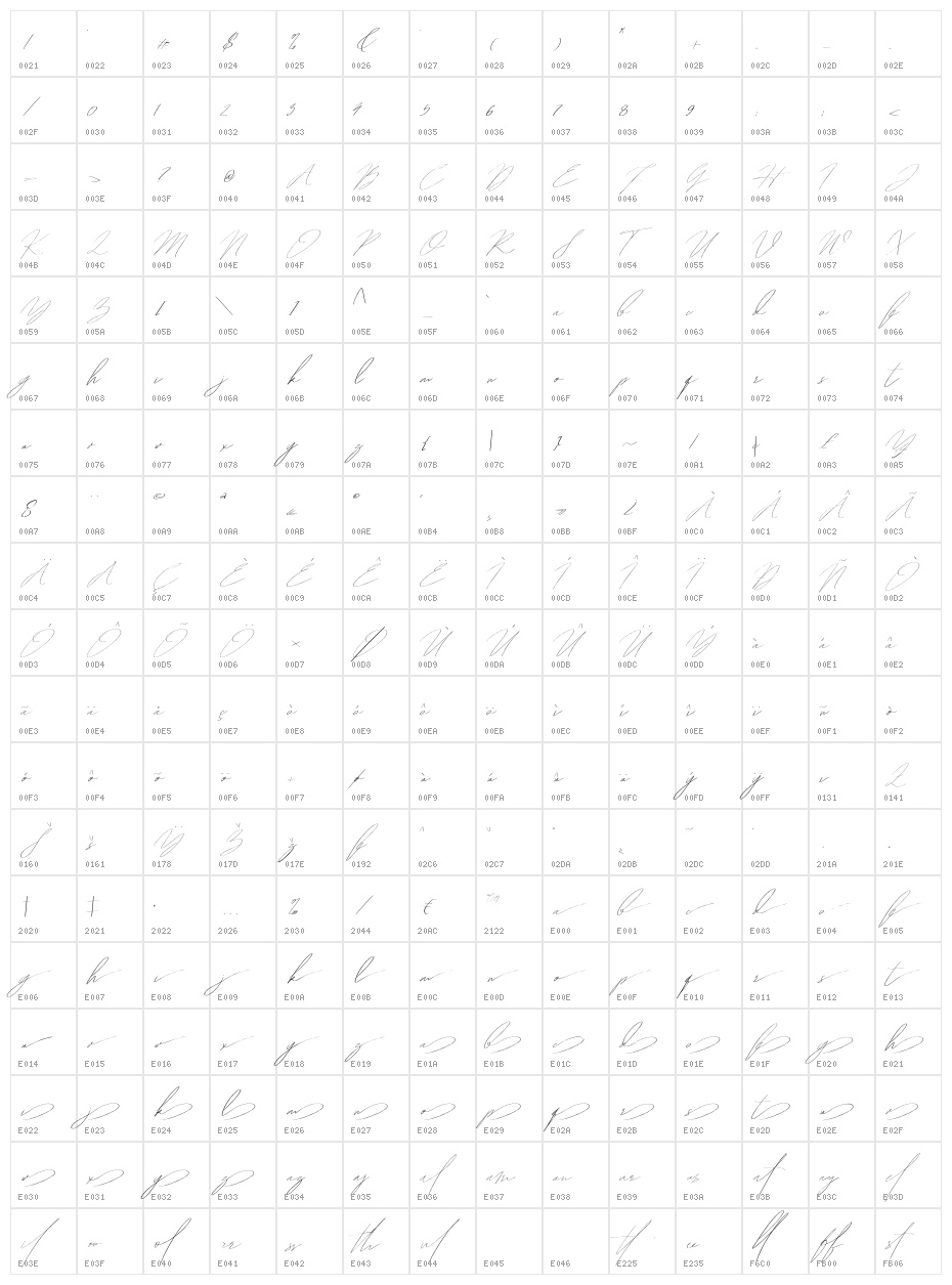 HegomoniSignature Character Map