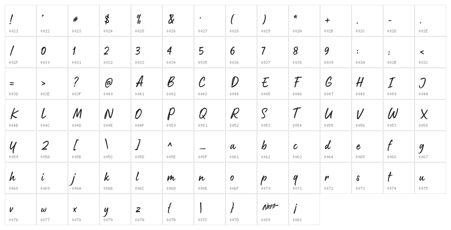 Hei Reina Regular Character Map