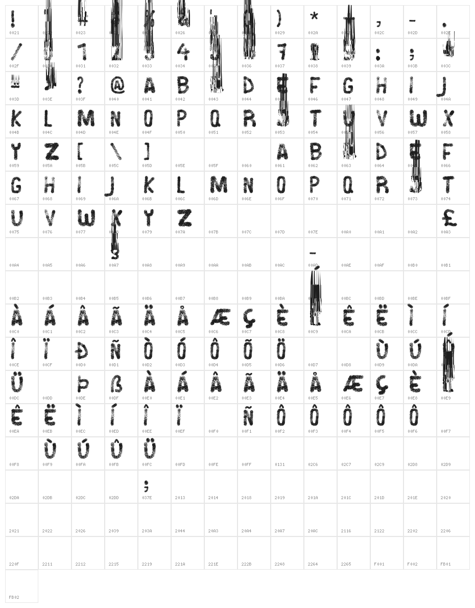Heidig Brush Character Map