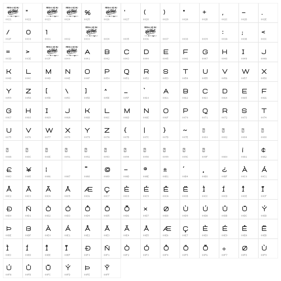 Heinch Medium Character Map