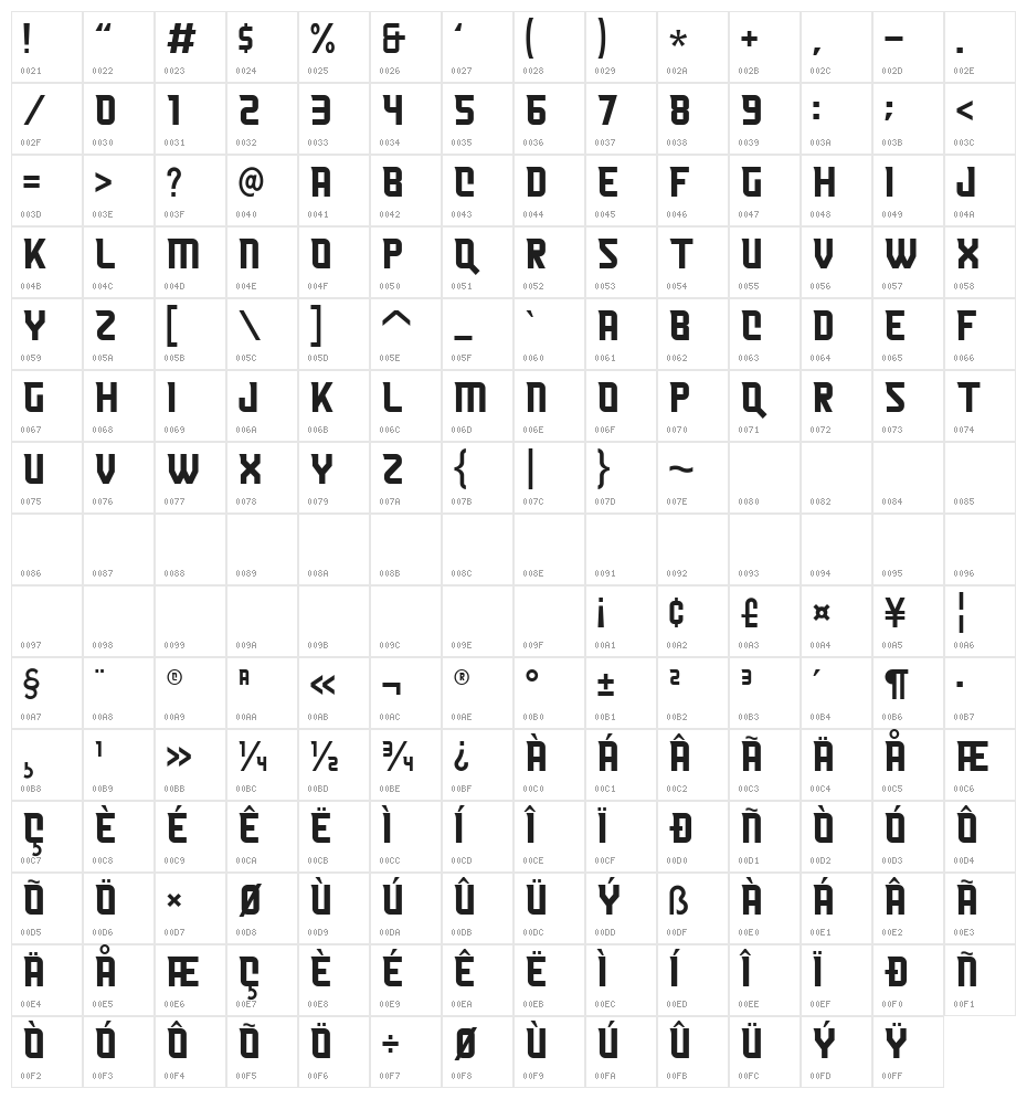 Heist-Regular Character Map