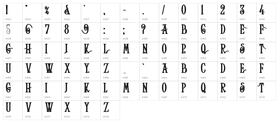 Helena-Bold Character Map