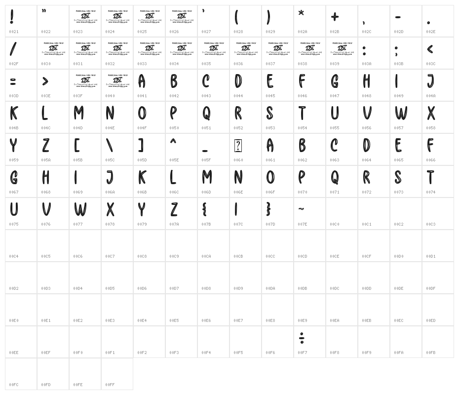 Helga Brush Character Map