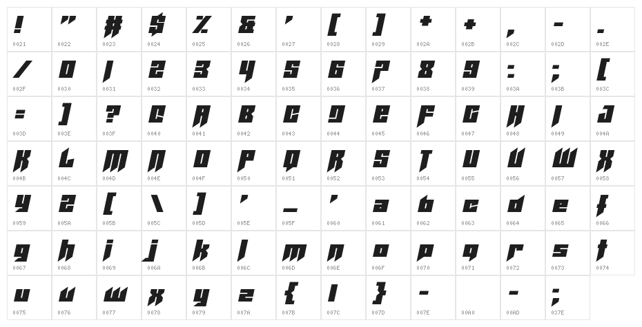 Helicopta Character Map