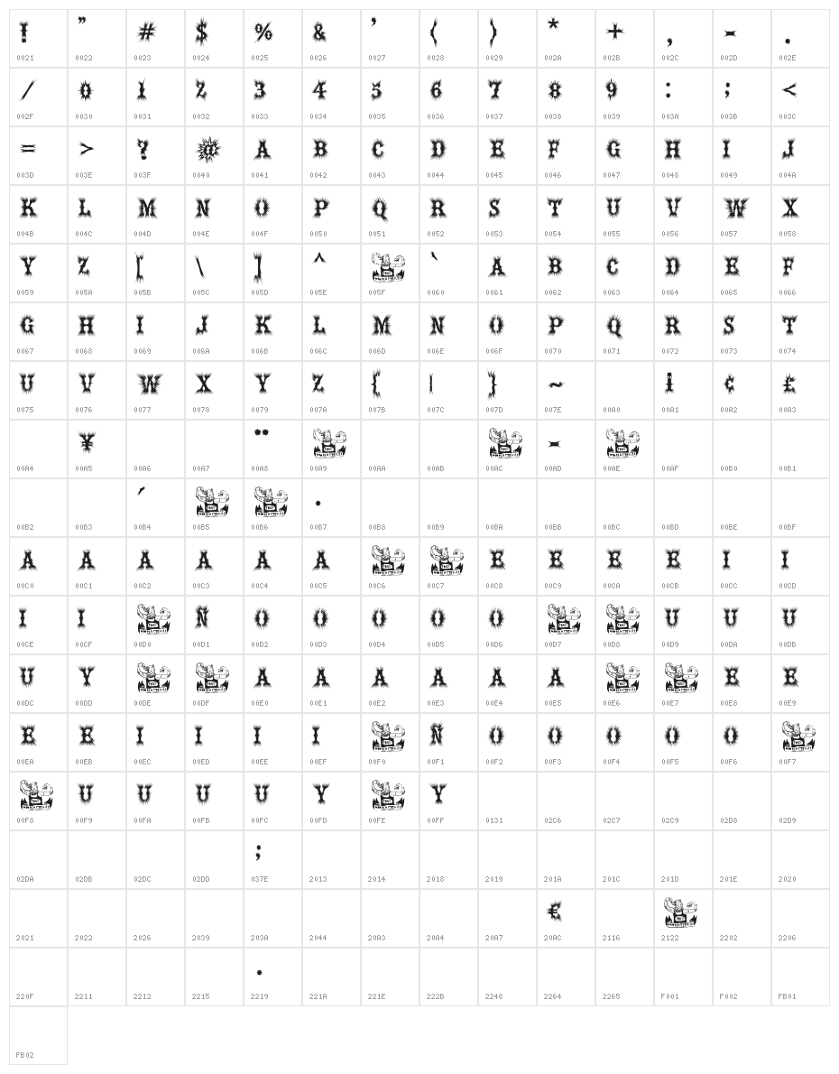 Hell Bar Character Map