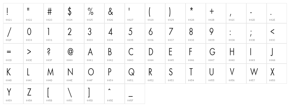 HellasFun Condensed Plain Character Map