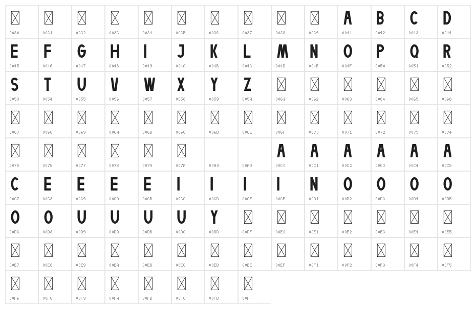 Helllo Bold Character Map