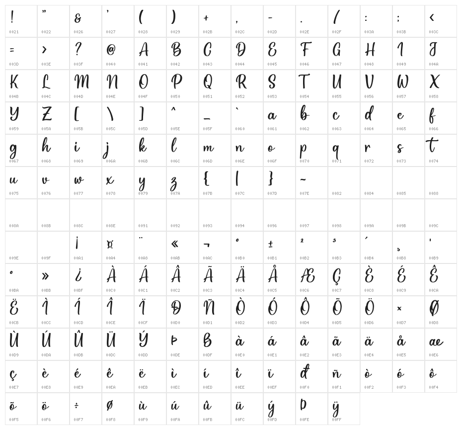 Hello Calanthe DEMO Regular Character Map