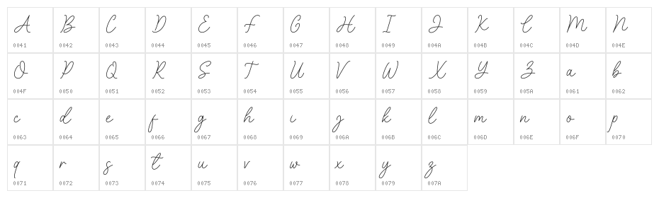 Hello Farmhouse Script Character Map