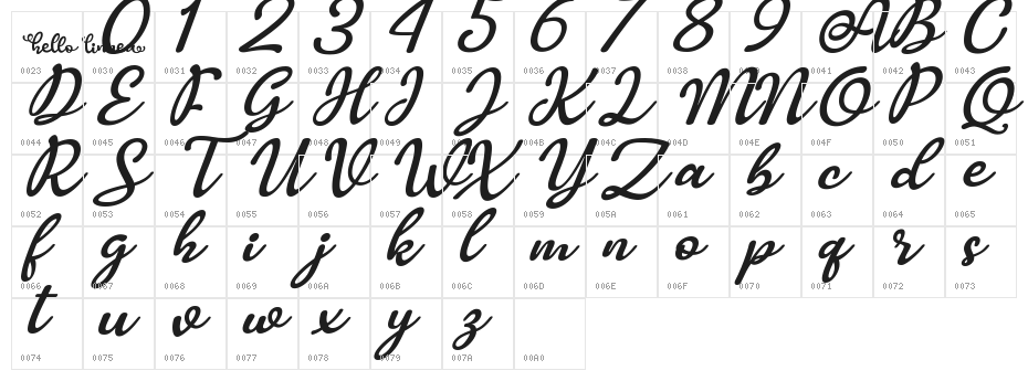 Hello Linnea Italic Character Map