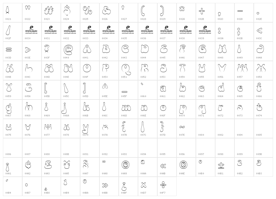 Hello Margarine DEMO Outline Character Map