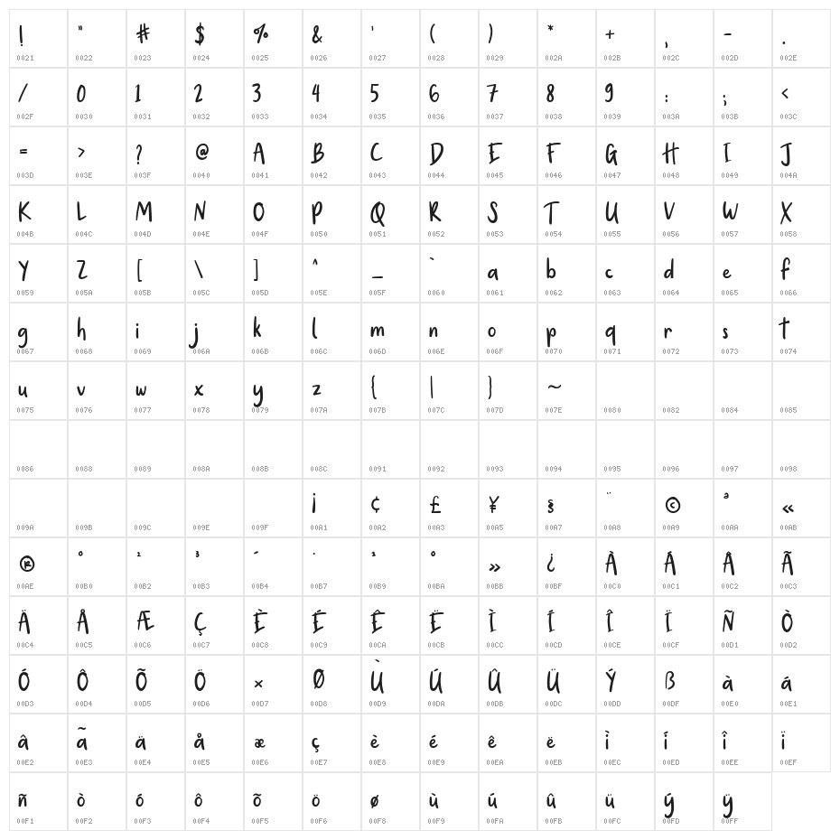 Hello Morning Regular Character Map