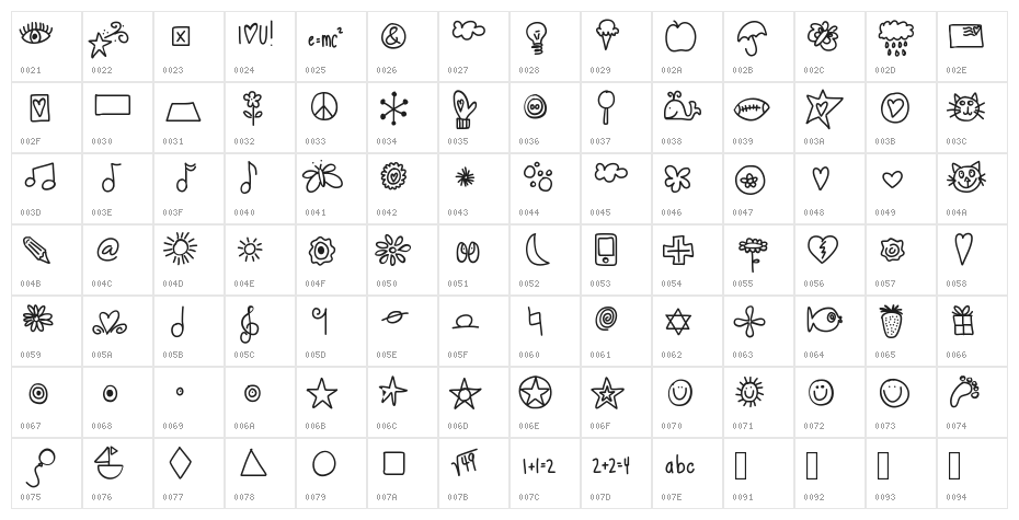 HelloDoodles Character Map
