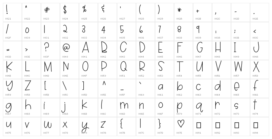 HelloQuincy Character Map