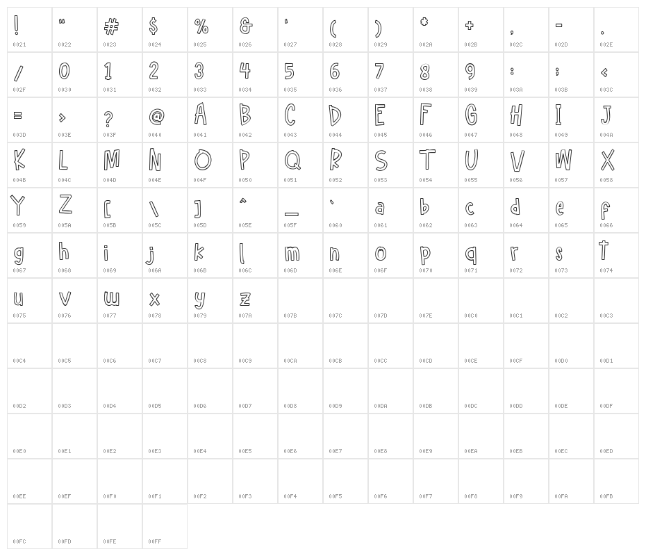 Hellofreeday Outline DEMO Character Map
