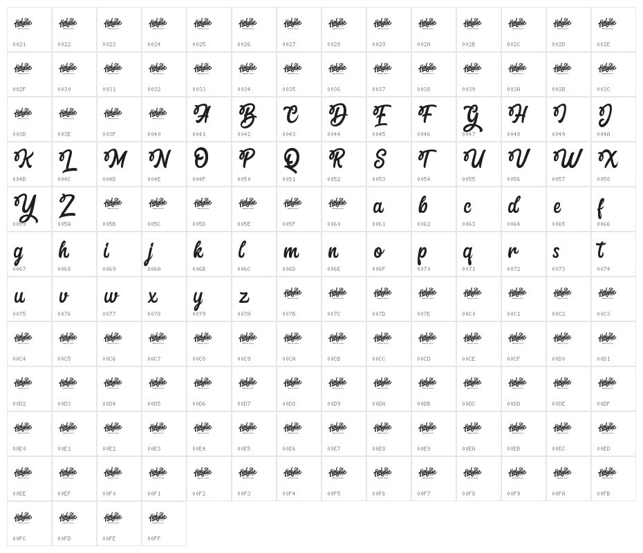 Hellosty Blast Character Map