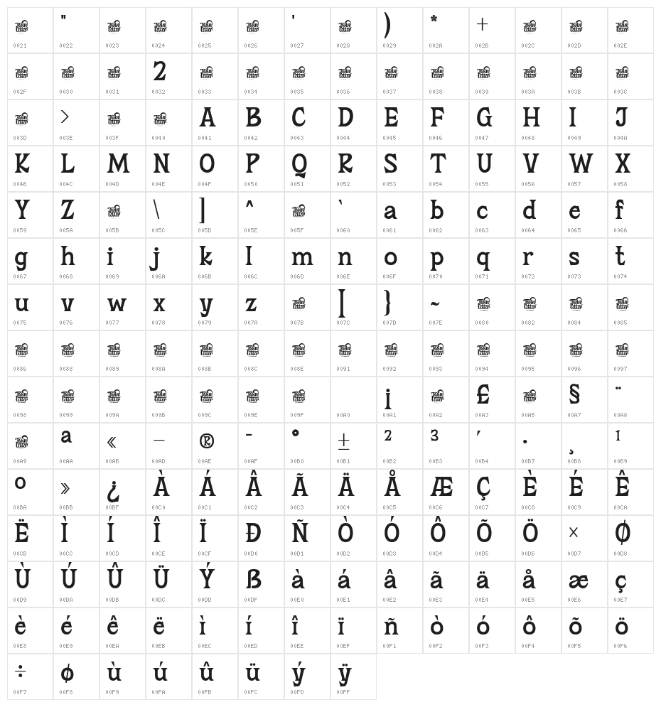 Hels Autom Trial Regular Character Map