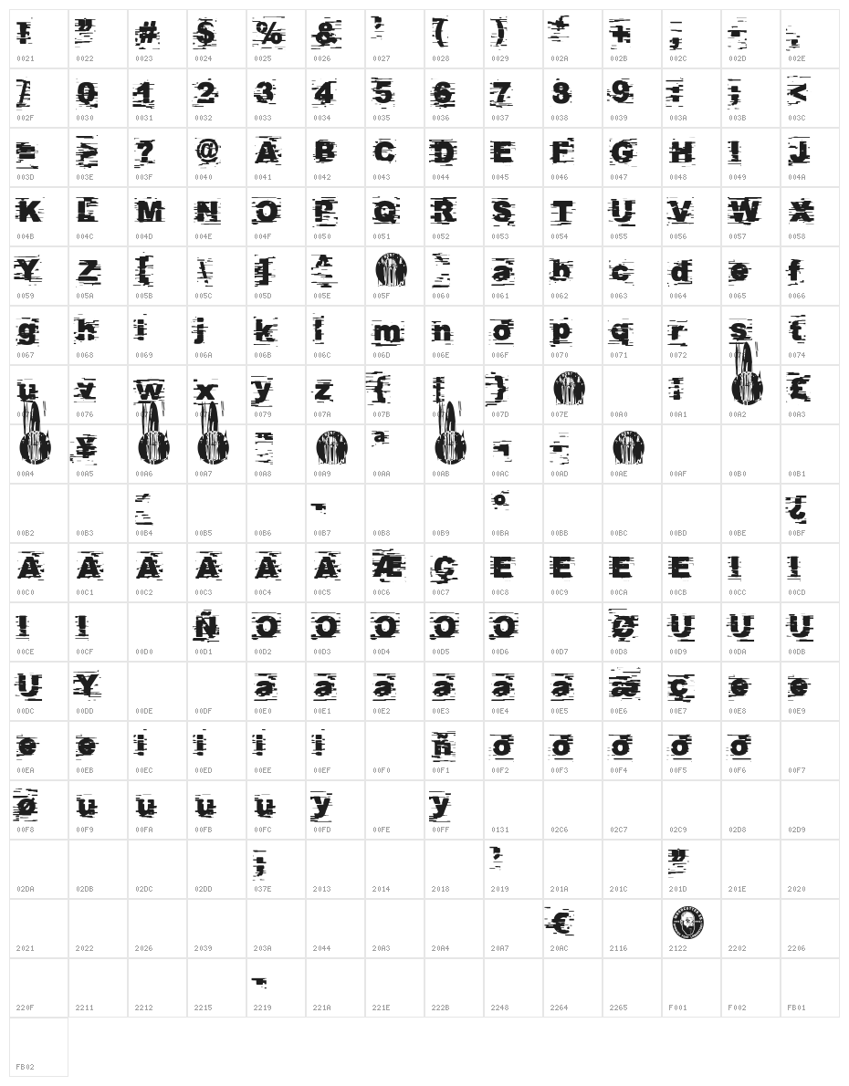 Helveglitch Character Map