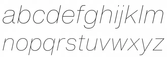 HelveticaNowText-ThinItalic फ़ॉन्ट लोअरकेस