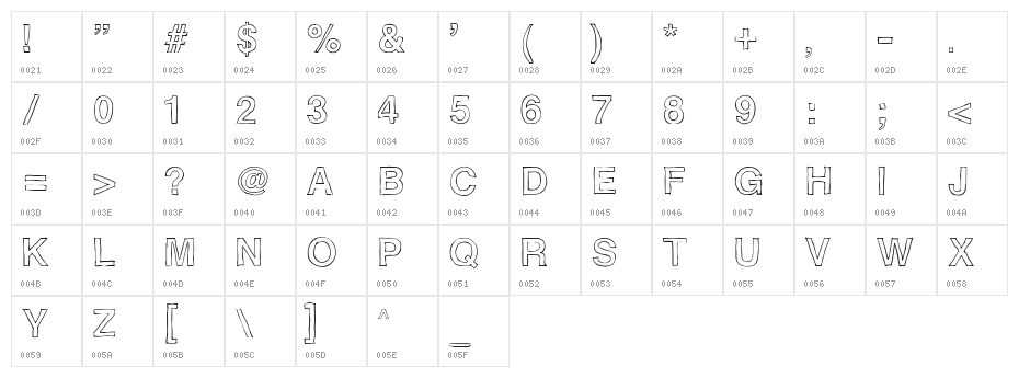 Helvetidoodle Outlines by Ed T Character Map