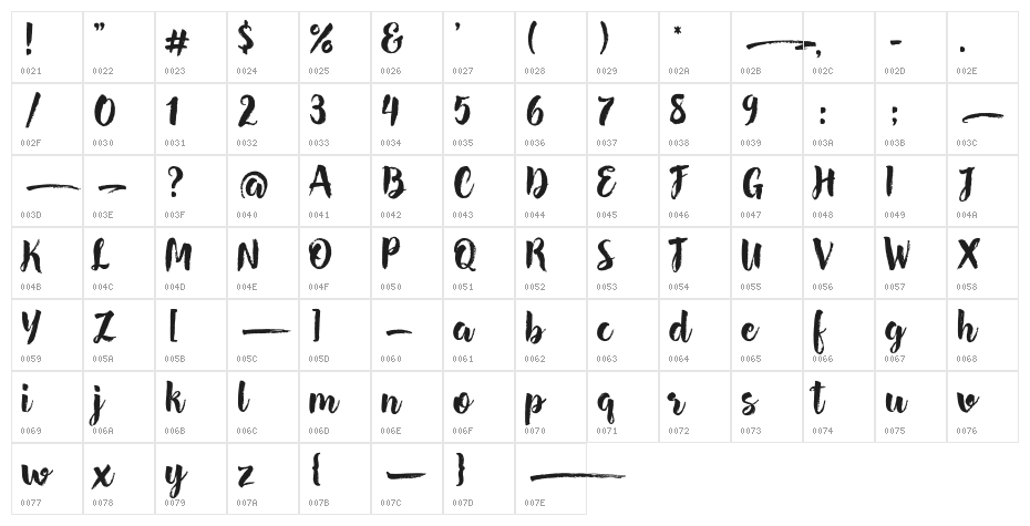 Hensa-Regular Character Map