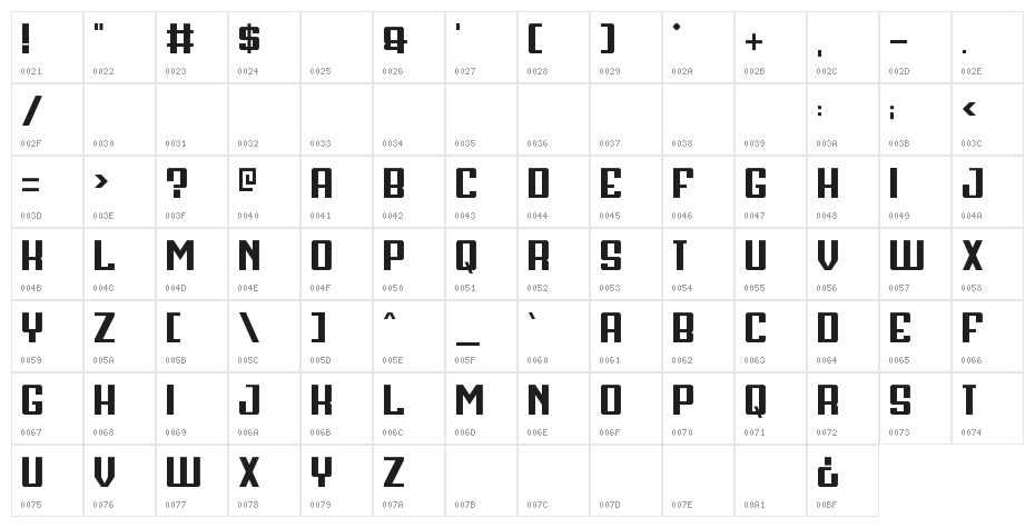 Henshin Sans Bold Demo Character Map