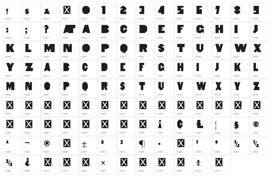 HeptagonFrench Limited Free Edition Character Map