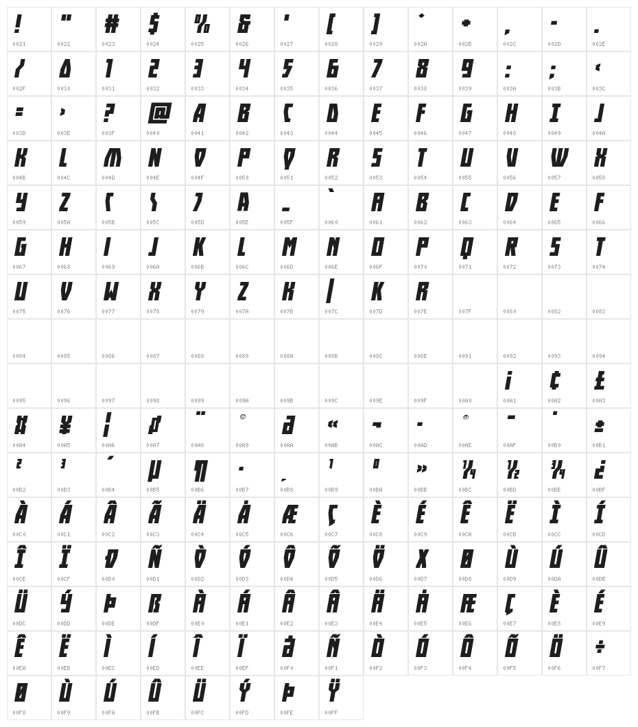 Her Champions Expanded Italic Character Map