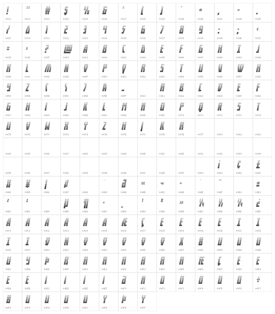 Her Champions Gradient Italic Character Map