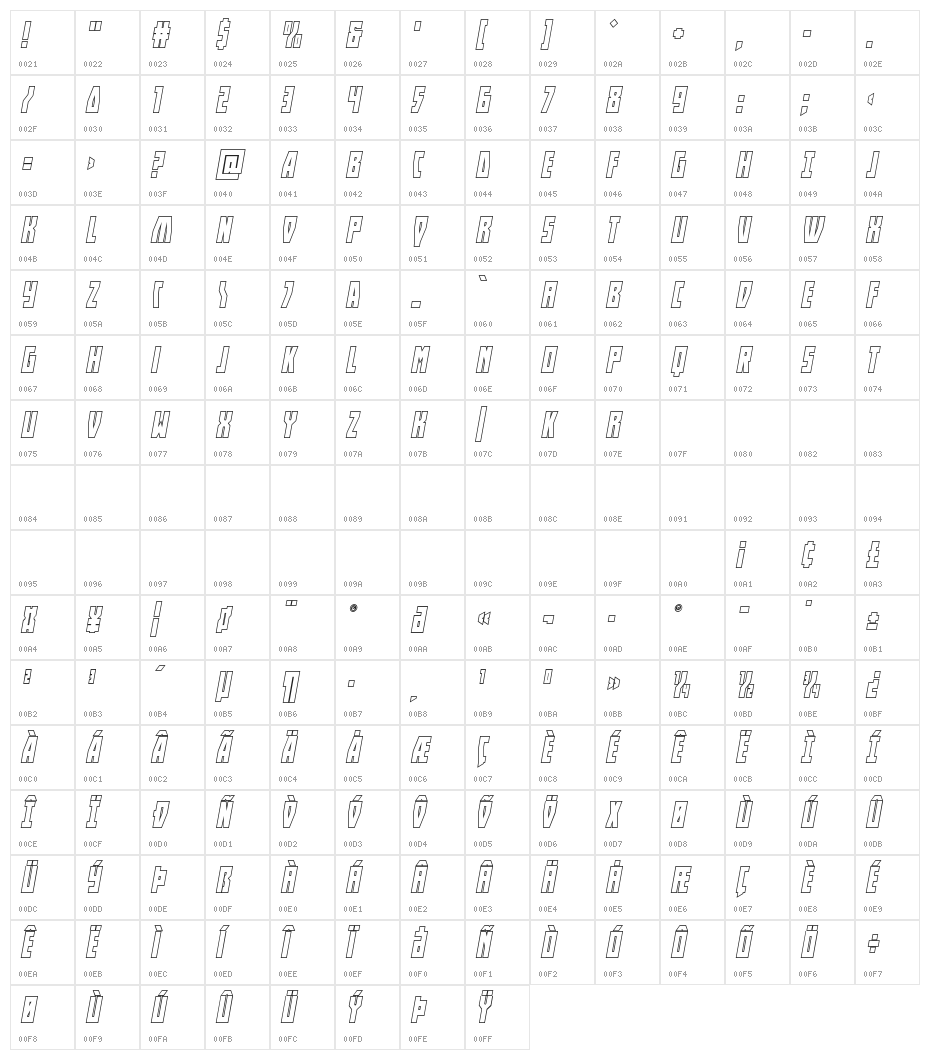 Her Champions Outline Italic Character Map