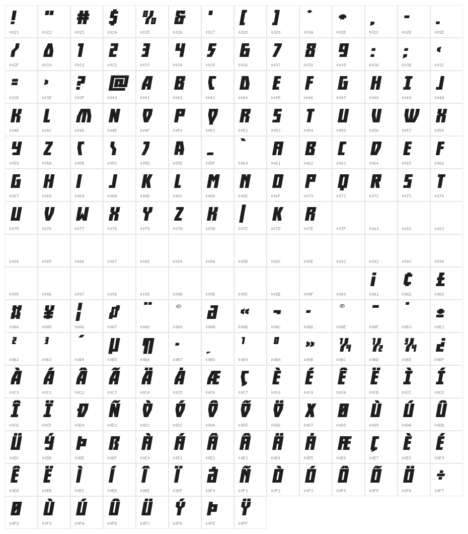 Her Champions Wide Italic Character Map