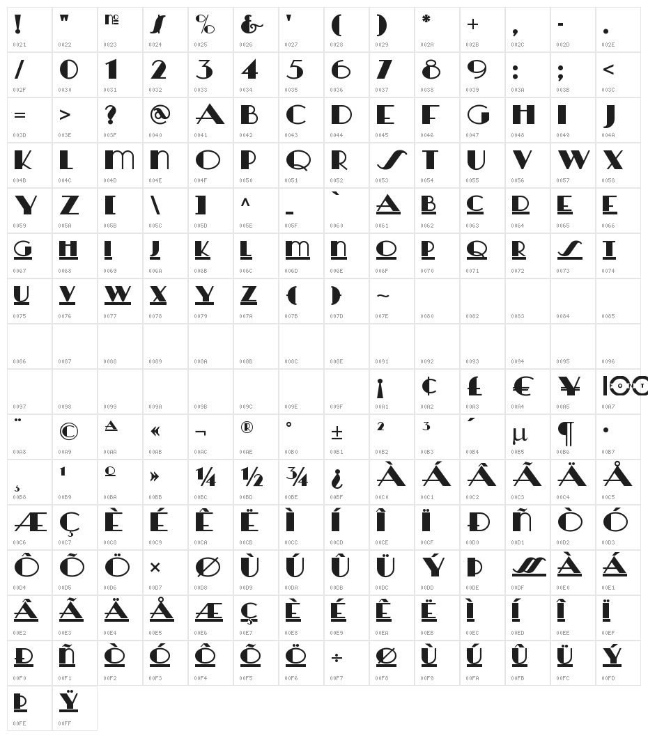 HeraldSquareNF Character Map