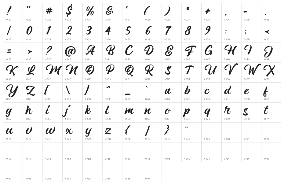Hericake Free Font Regular Character Map