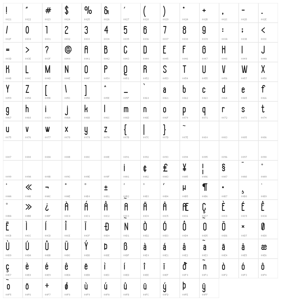 Heritage Angles DEMO Regular Character Map