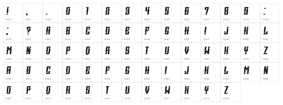 Heritage Book Italic Character Map