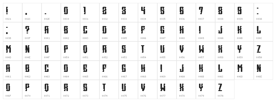 Heritage Book Regular Character Map
