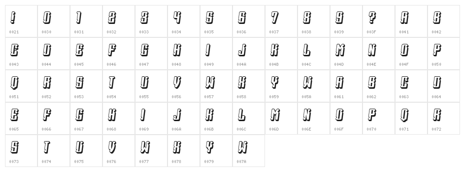 Heritage Light Italic Character Map
